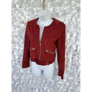 IRO Merlot RED LAMBSKIN Suede JACKET BIKER SIZE 36 US 2 RETAIL $1100.00